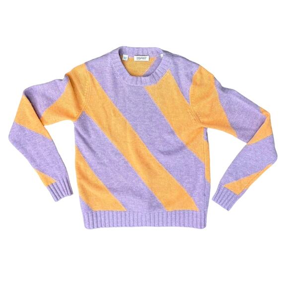 Esprit Purple Orange Diagonal Stripe Cashmere Blend Crew Neck Sweater size XXS - Picture 1 of 9